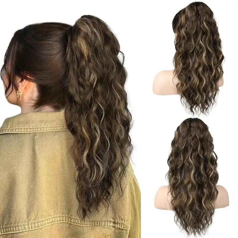 Shmacax 18in Water Wave Claw Clip Ponytail Hair Extension Clip-In Hair Extension QXL