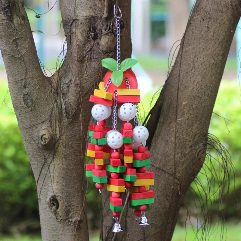 Colorful Wooden Parrot Chew Swing Toy | Cockatiel Cage Bird Chew Toy QXL