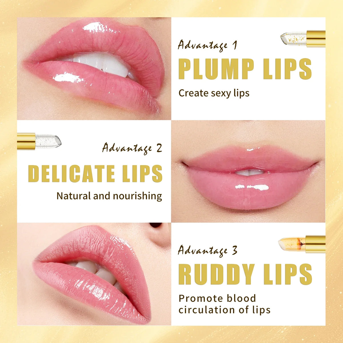 Hello Kiss Gold Foil Color-Change Plumping Lip Balm Longwear Color-Change Lip Balm QXL