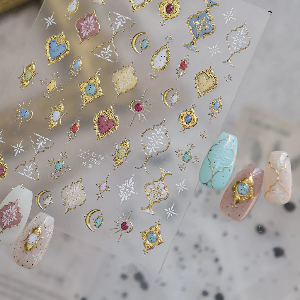 5D Retro Nail Stickers | Gem, Gold & Star Self-Adhesive Decals Nail Art Stickers QXL