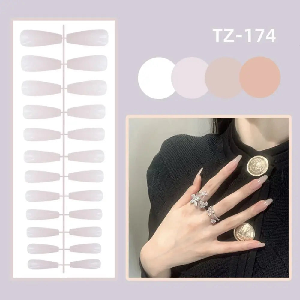 24-Pc Long Ballet Press-On Nails | Full Cover False Nail Set Press-On Nail Set QXL