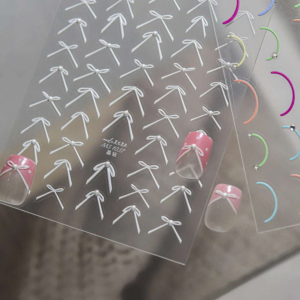 5D Bowknot Nail Stickers | Rhinestone Ballet Bow Decals Nail Art Stickers QXL