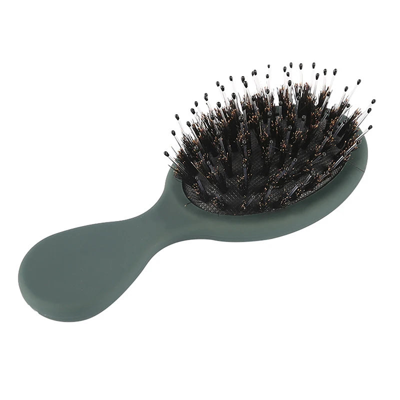 Oval Boar Bristle & Nylon Hair Brush | Anti-Static Mini Brush Boar Bristle Hair Brush QXL Green