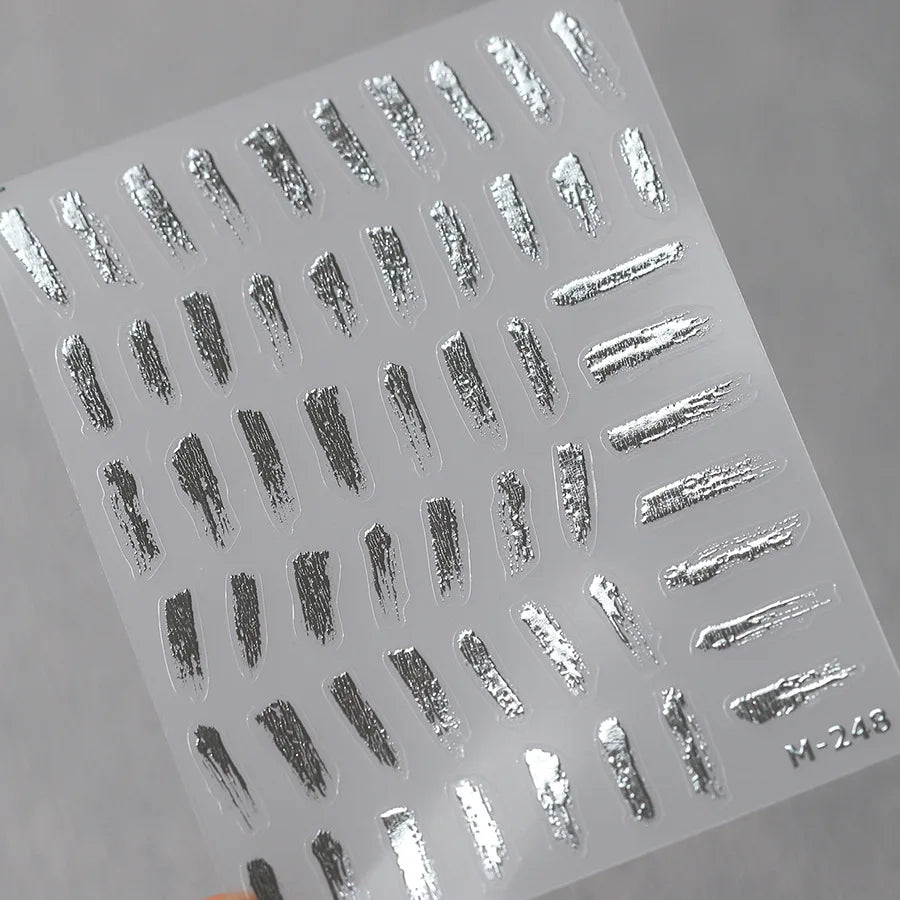 5D Embossed Bronzing Nail Art Stickers | Gold Silver Decals