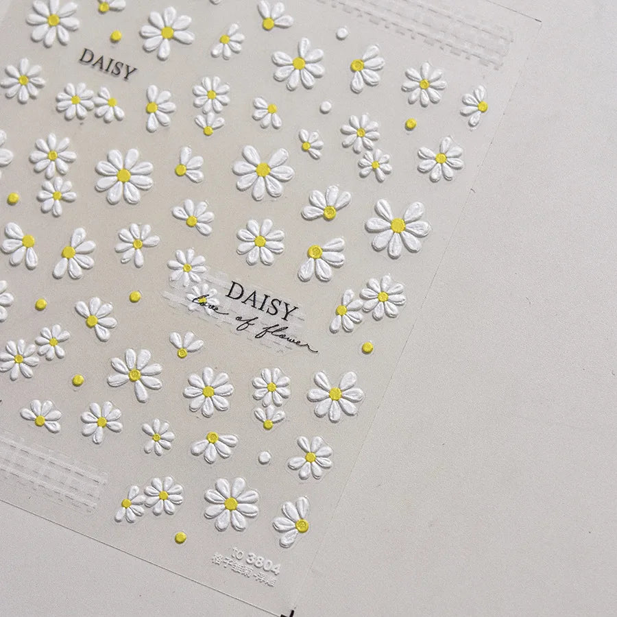 White Daisy 5D Embossed Nail Stickers | Spring Nail Art Decals Nail Art Stickers QXL