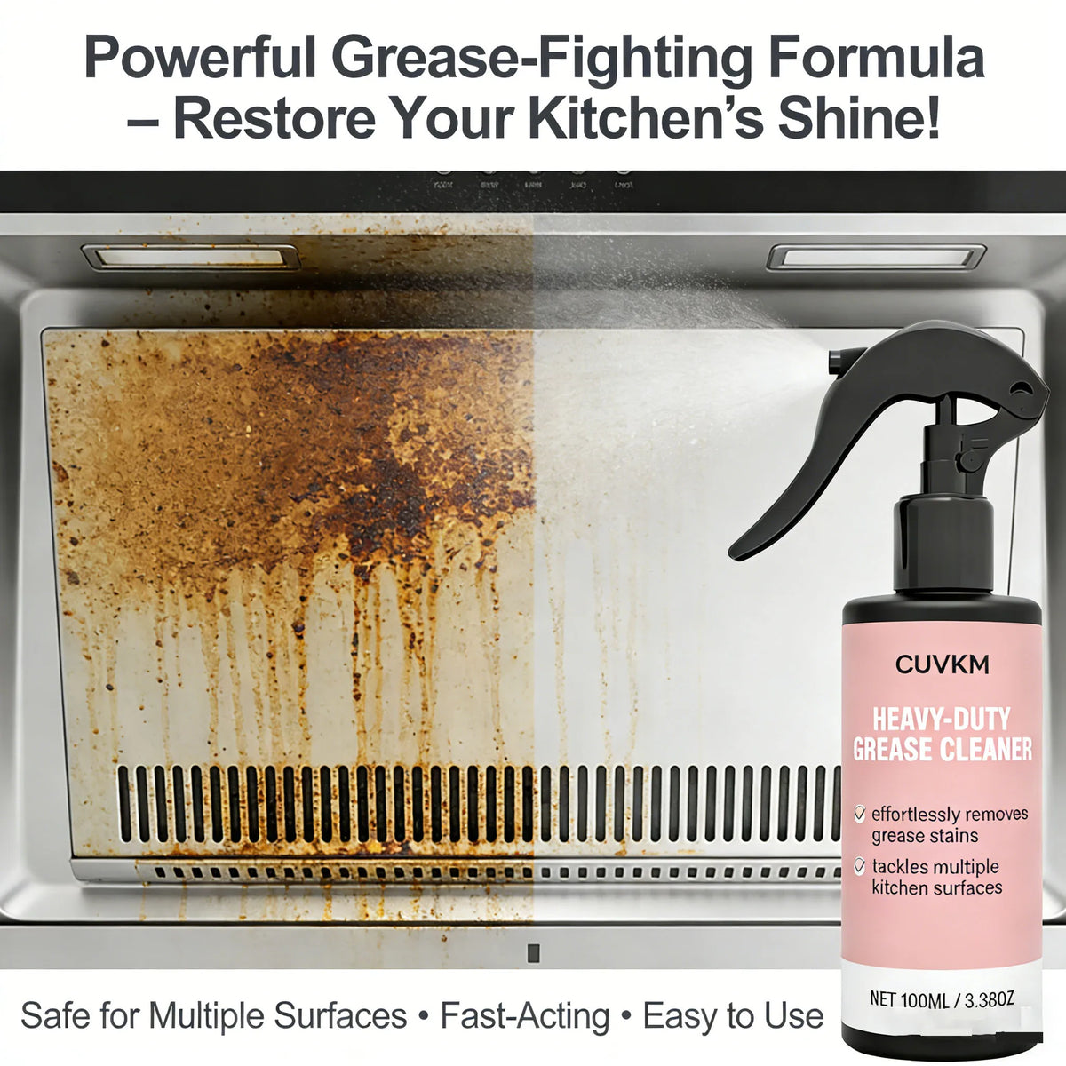 Heavy-Duty Kitchen Grease Cleaner | Fast-Acting Stain Remover Kitchen Degreaser Cleaner QXL