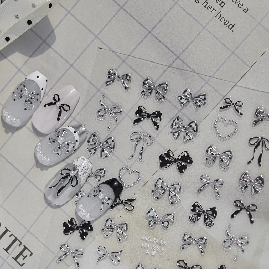5D Self-Adhesive Nail Stickers – Bow Pearl Rhinestone Decals Nail Art Stickers QXL