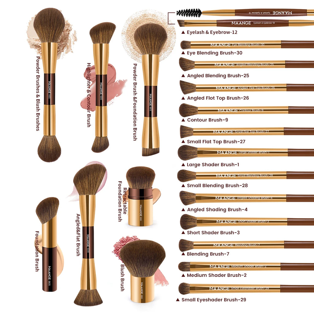 MAANGE 50-Pc Makeup Brush Kit | Puffs, Bag & Cleaning Bowl Makeup Brush Set QXL