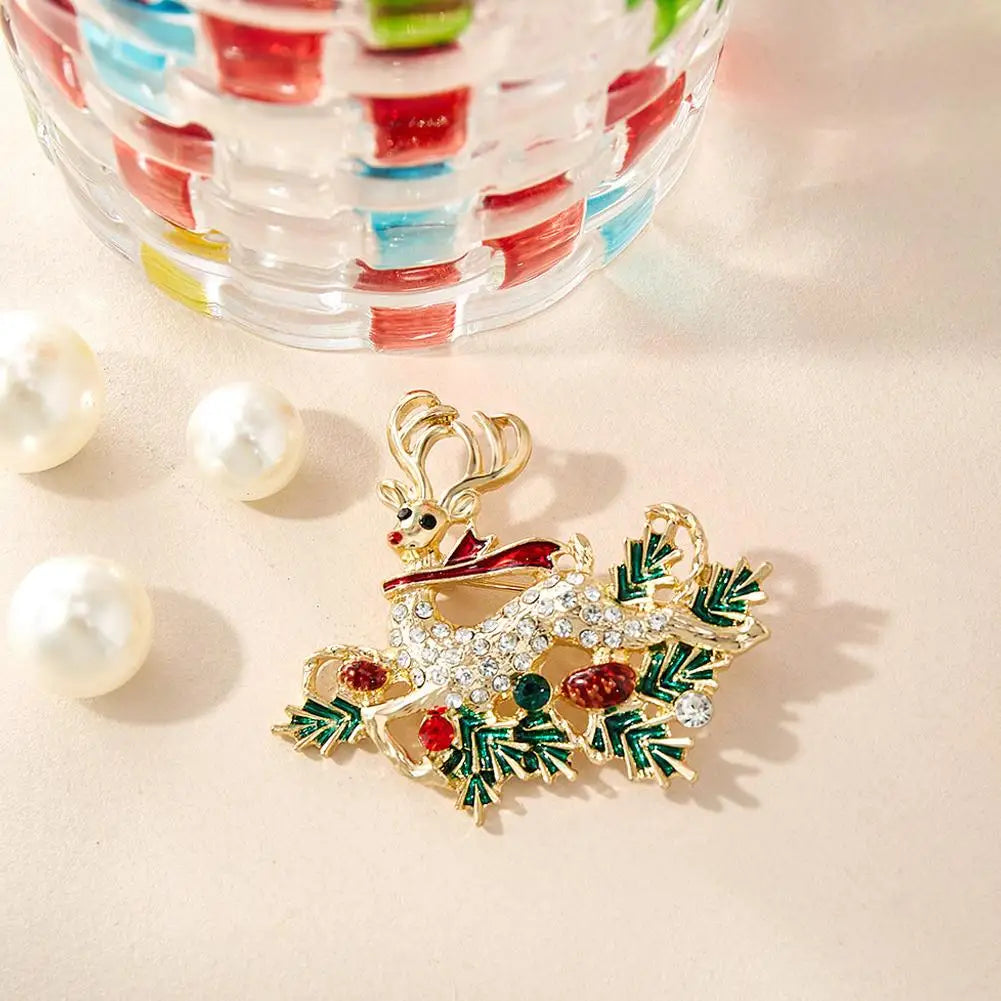Christmas Rhinestone Brooch | Santa, Elk & Penguin Holiday Pin Holiday Brooch Pin QXL