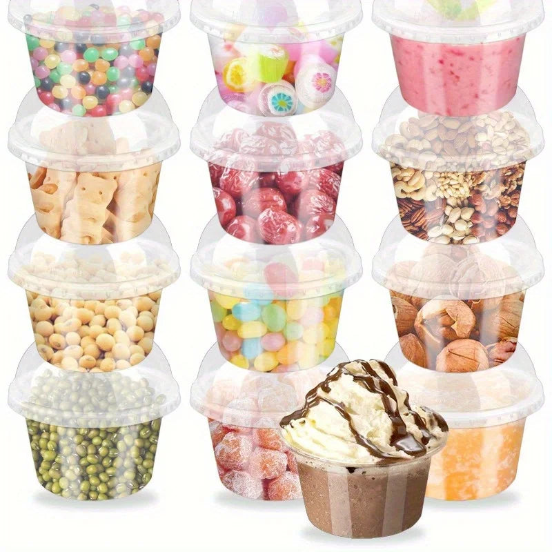 50-Pack 8 oz Disposable Plastic Cups with Flat Lids Disposable Cups Set QXL