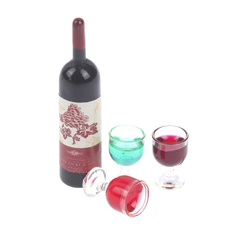 3-Pc 1/12 Dollhouse Miniature Wine Bottle & Glass Set Dollhouse Miniature Set QXL