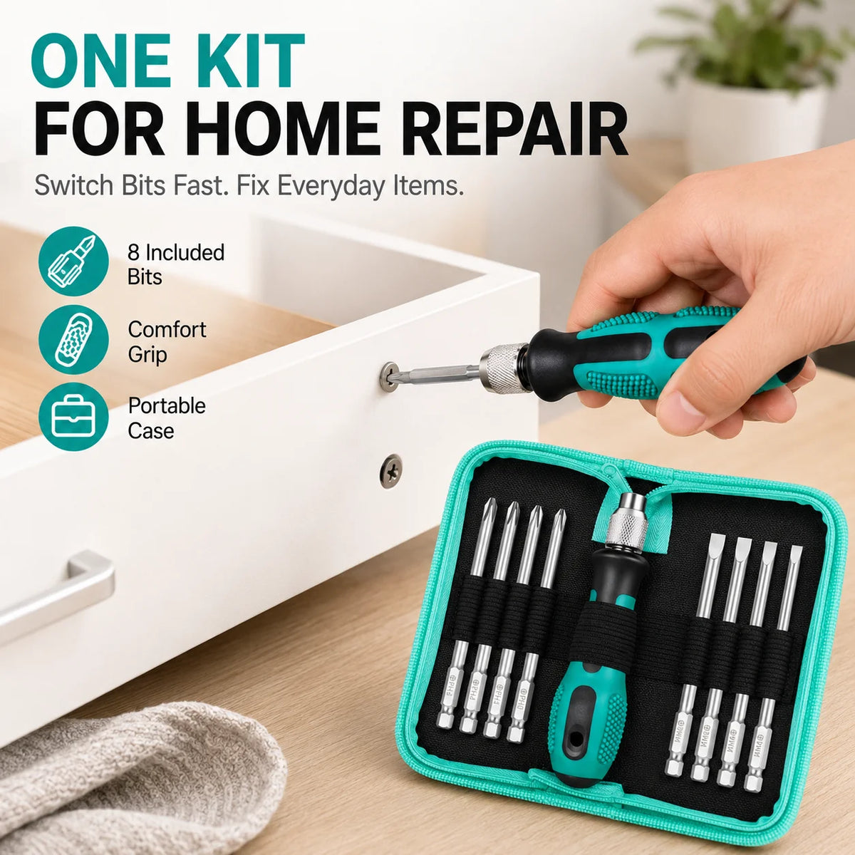 8-in-1 Screwdriver Bit Set | Phillips & Flat Head with Case Screwdriver Bit Set QXL