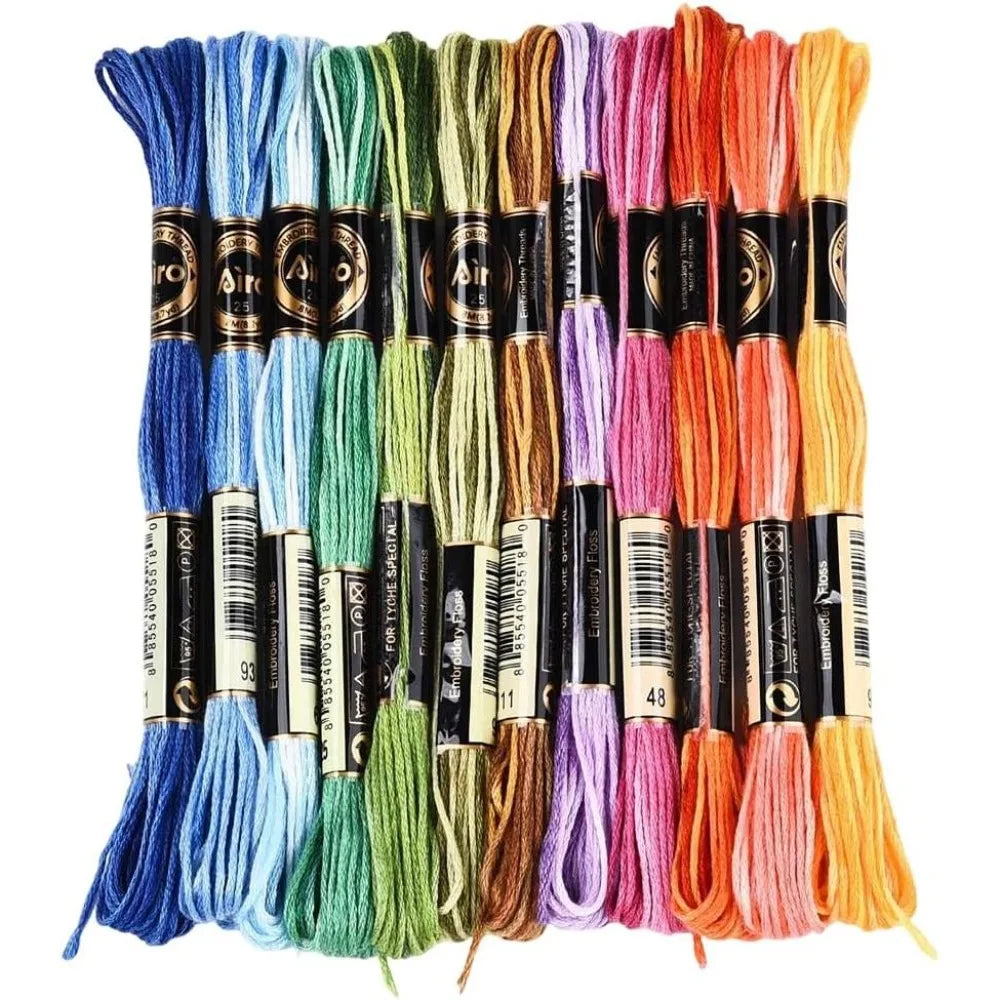 12 Skeins Rainbow Embroidery Thread | 6-Strand Gradient Floss Embroidery Thread QXL AECH04-19287