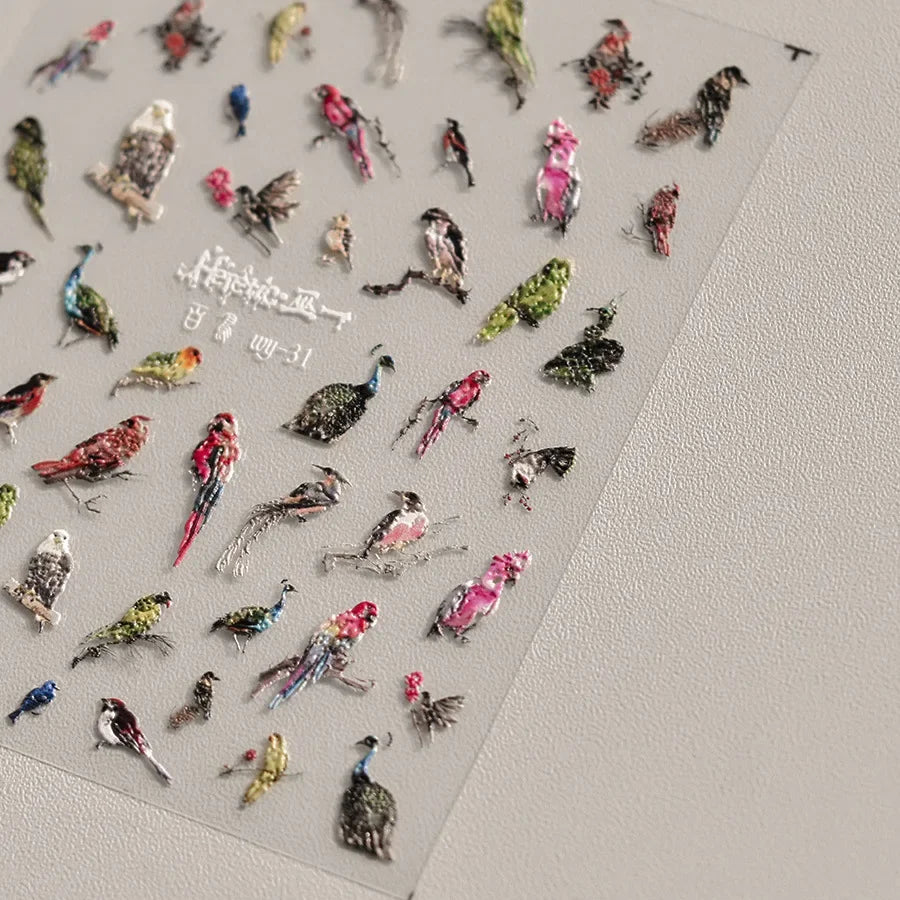 5D Wisteria Nail Stickers | Floral & Bird Self-Adhesive Decals Nail Art Stickers QXL