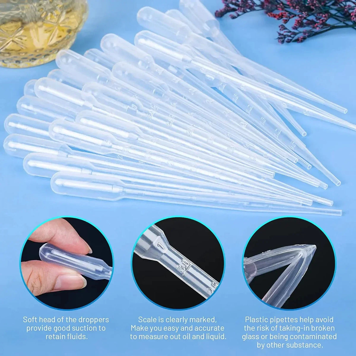 100-Pack Disposable Transfer Pipettes 1ml 2ml 3ml 5ml | LDPE Disposable Transfer Pipettes QXL