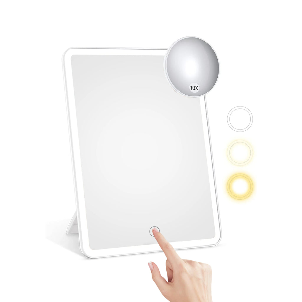 Rotating LED Makeup Mirror 10X Magnification | Lighted Vanity LED Makeup Mirror QXL White with 10X
