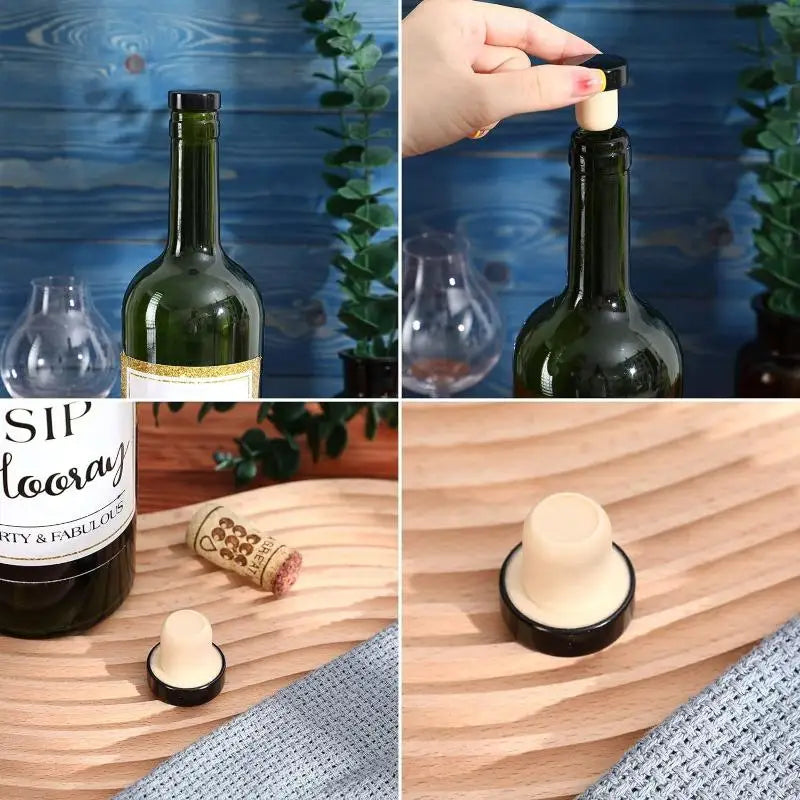 10-Pack T-Shaped Wine Bottle Stoppers | Wood & Aluminum Wine Bottle Stopper QXL