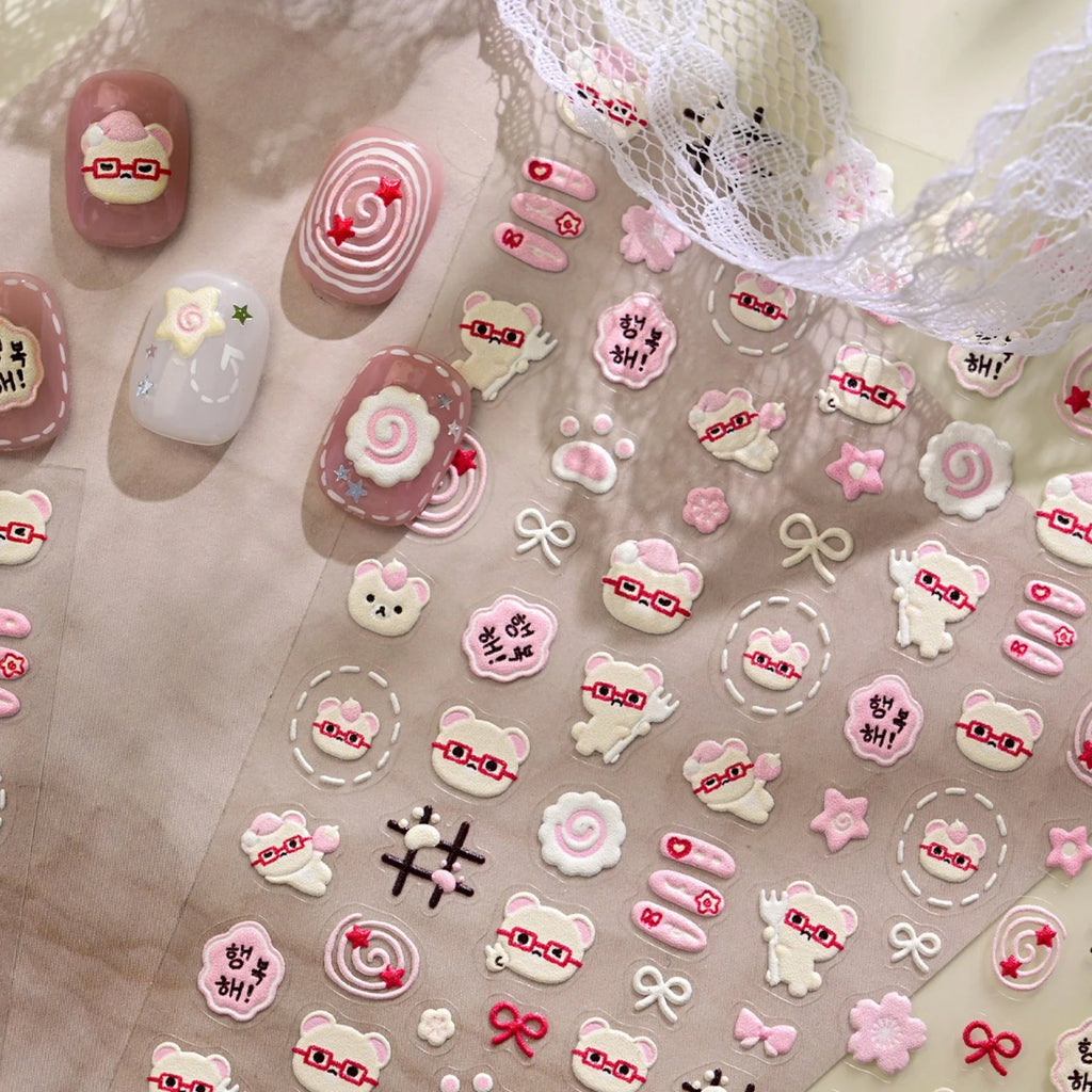 5D Rilakkuma Nail Stickers – Pink Bow Sakura Self-Adhesive Decals Nail Art Stickers QXL