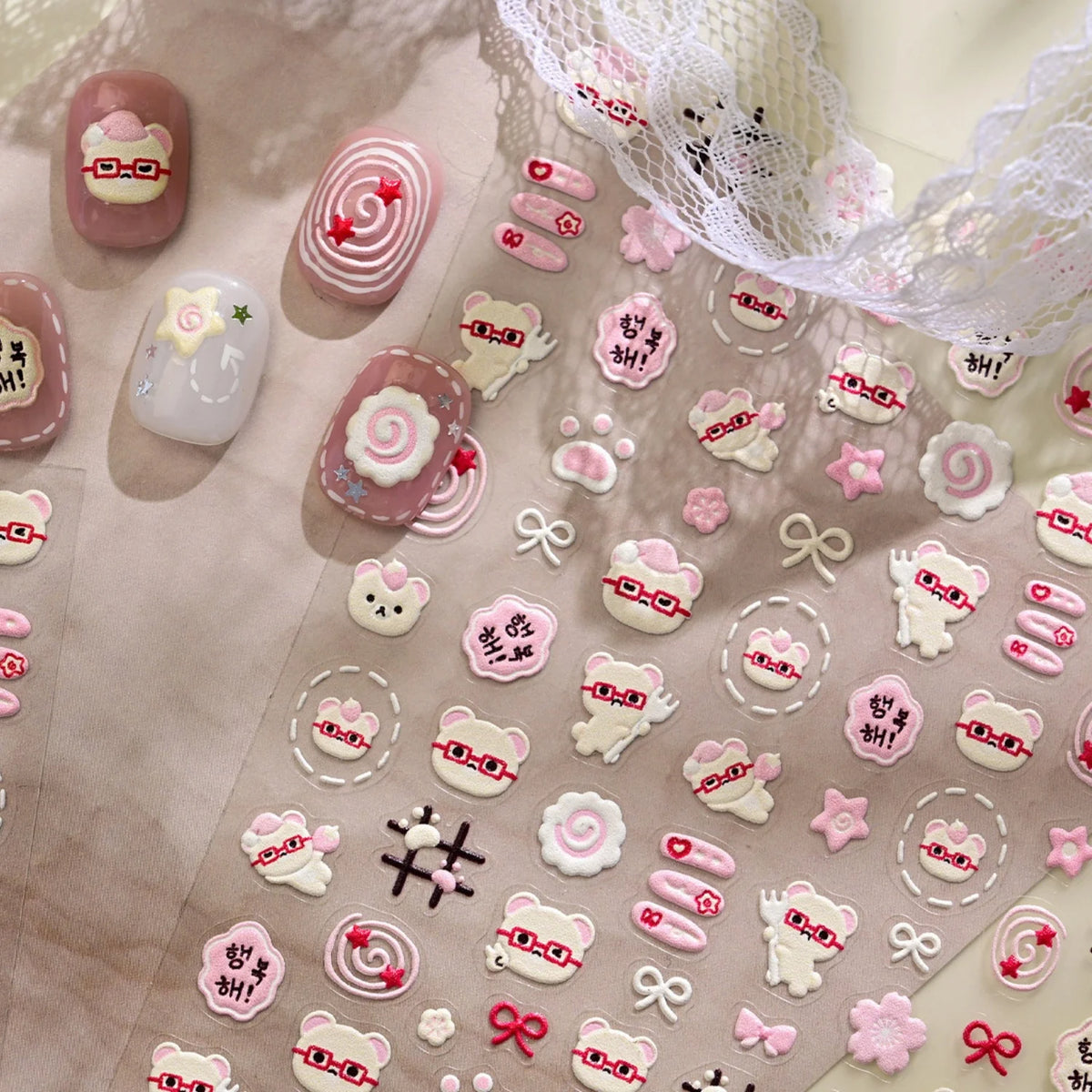 5D Rilakkuma Nail Stickers – Pink Bow Sakura Self-Adhesive Decals Nail Art Stickers QXL