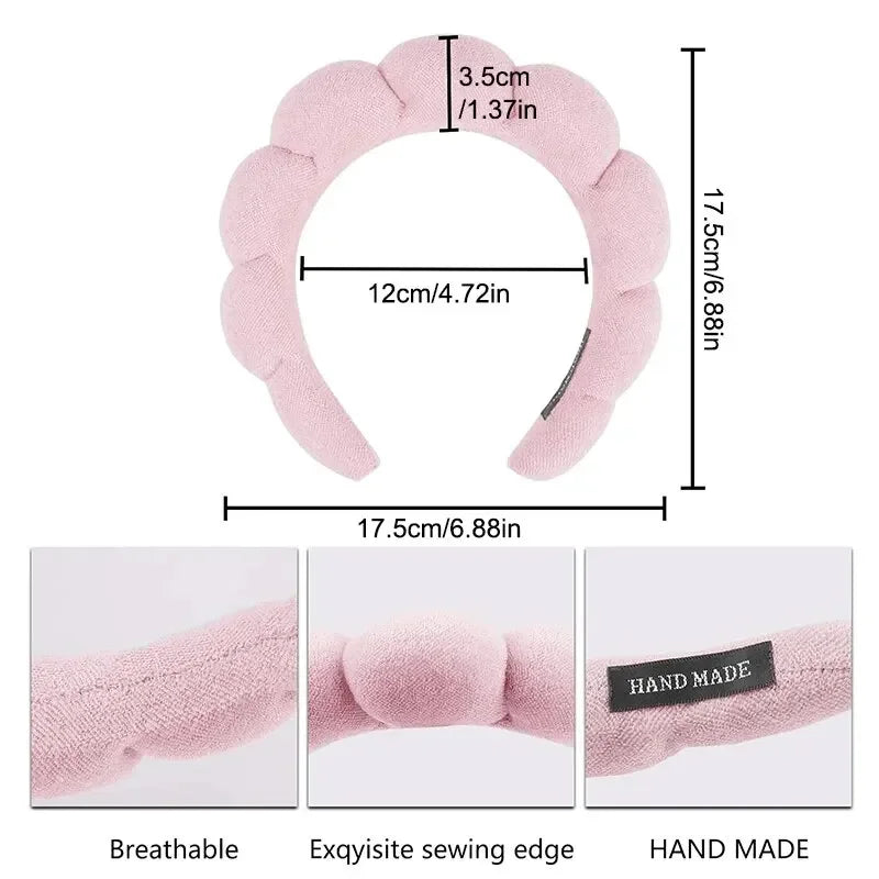 3-Pc Puffy Sponge Headband & Wristband Set for Face Washing Spa Headband Set QXL