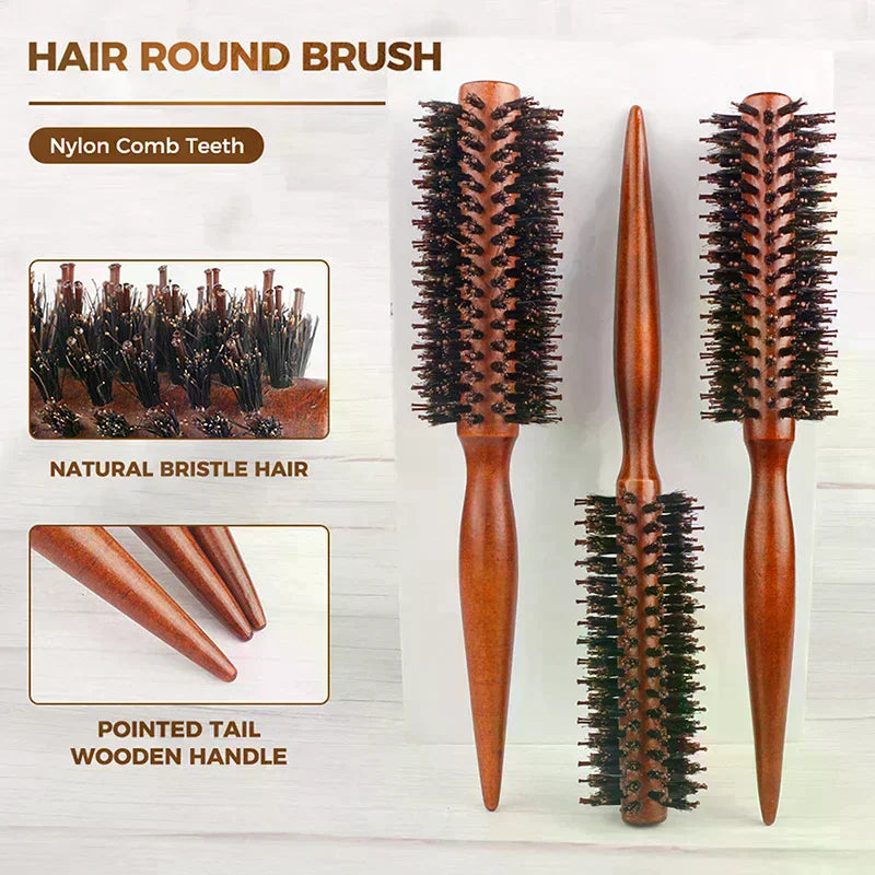 Anti-Static Boar Bristle Round Hair Brush | Wood Handle Boar Bristle Hair Brush QXL