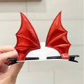 Halloween Bat Wing Hair Clips | Leather Gothic Party Clips 4-Pack Halloween Hair Clips QXL Red (a pair)