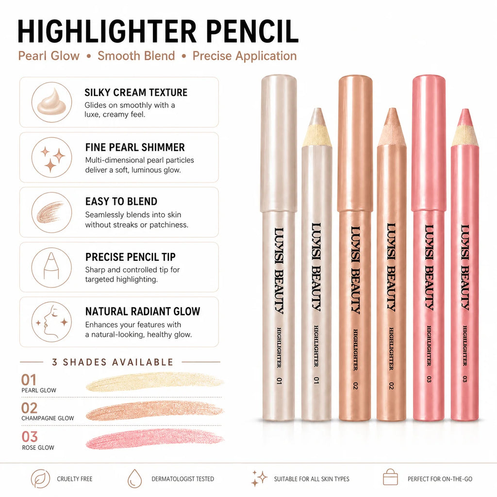 3-Shade Creamy Pearl Highlighter Pencil | Shimmer Glow Stick Highlighter Pencil QXL