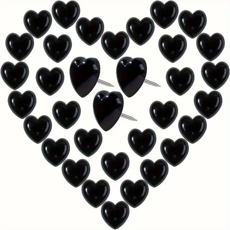 50-Pack Heart-Shaped Push Pins – Black Steel Decorative Thumbtacks Decorative Push Pins QXL