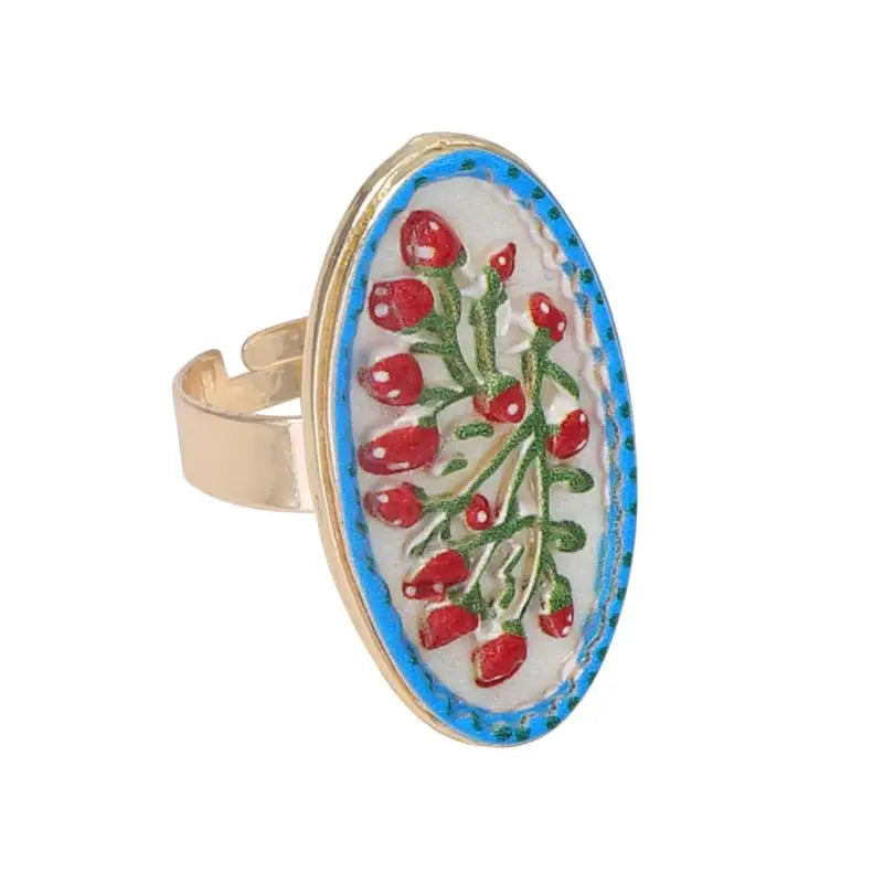 Bohemian Vintage Enamel Flower Adjustable Ring for Women Fashion Ring QXL A5