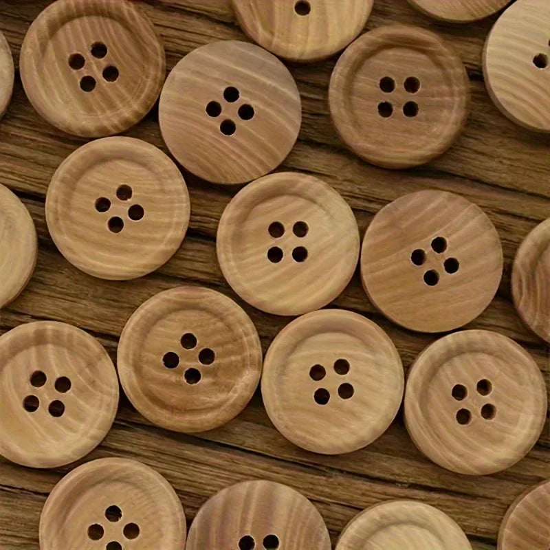 50-Pack Natural Wood 4-Hole Buttons for Sewing & Crafts Wood Sewing Buttons QXL
