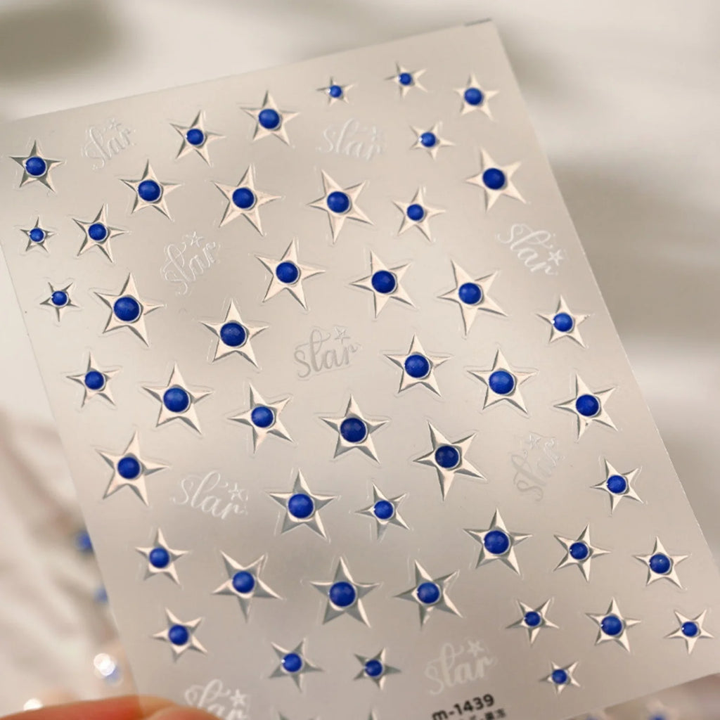 Klein Blue Star 5D Nail Stickers | Silver Self-Adhesive Decals Nail Art Stickers QXL