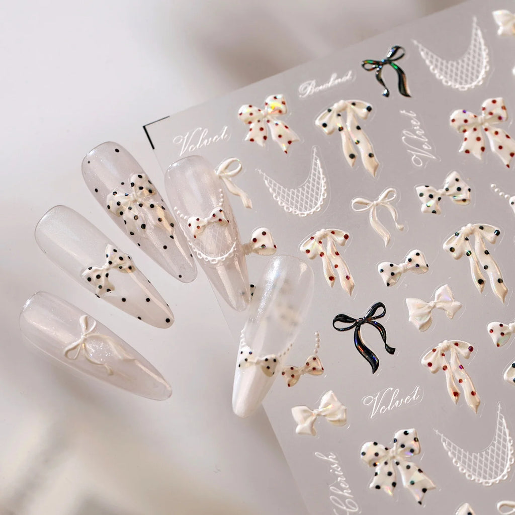 5D Retro Nail Stickers – Polka Dot, Bow & Lace Decals Nail Art Stickers QXL