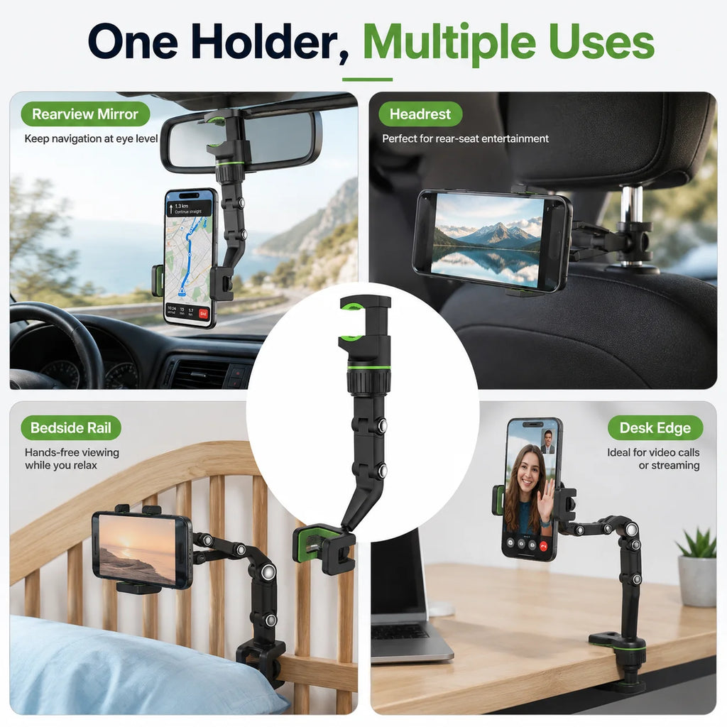 360° Rearview Mirror Phone Mount | Retractable Car Holder Car Phone Mount QXL