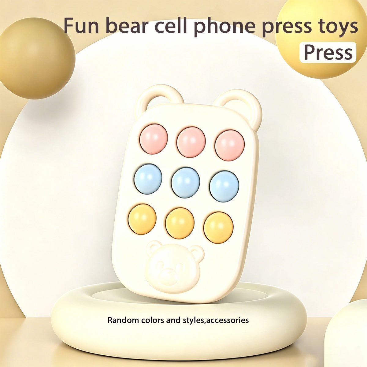 Bear Pop It Fidget Toy | 9-Button Silicone Sensory Toy for Toddlers Silicone Sensory Toy QXL Beige