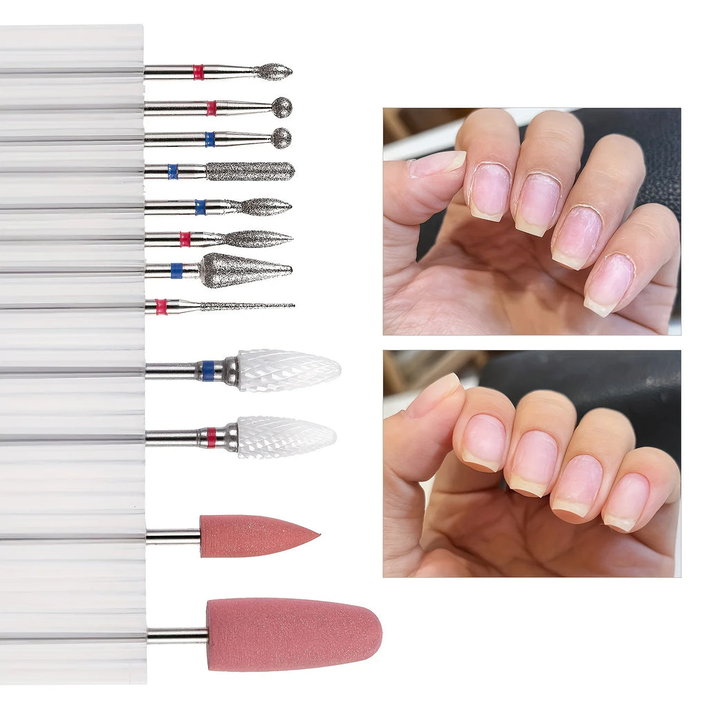 12-Pc Nail Drill Bit Set – Diamond, Ceramic & Silicone Nail Drill Bit Set QXL