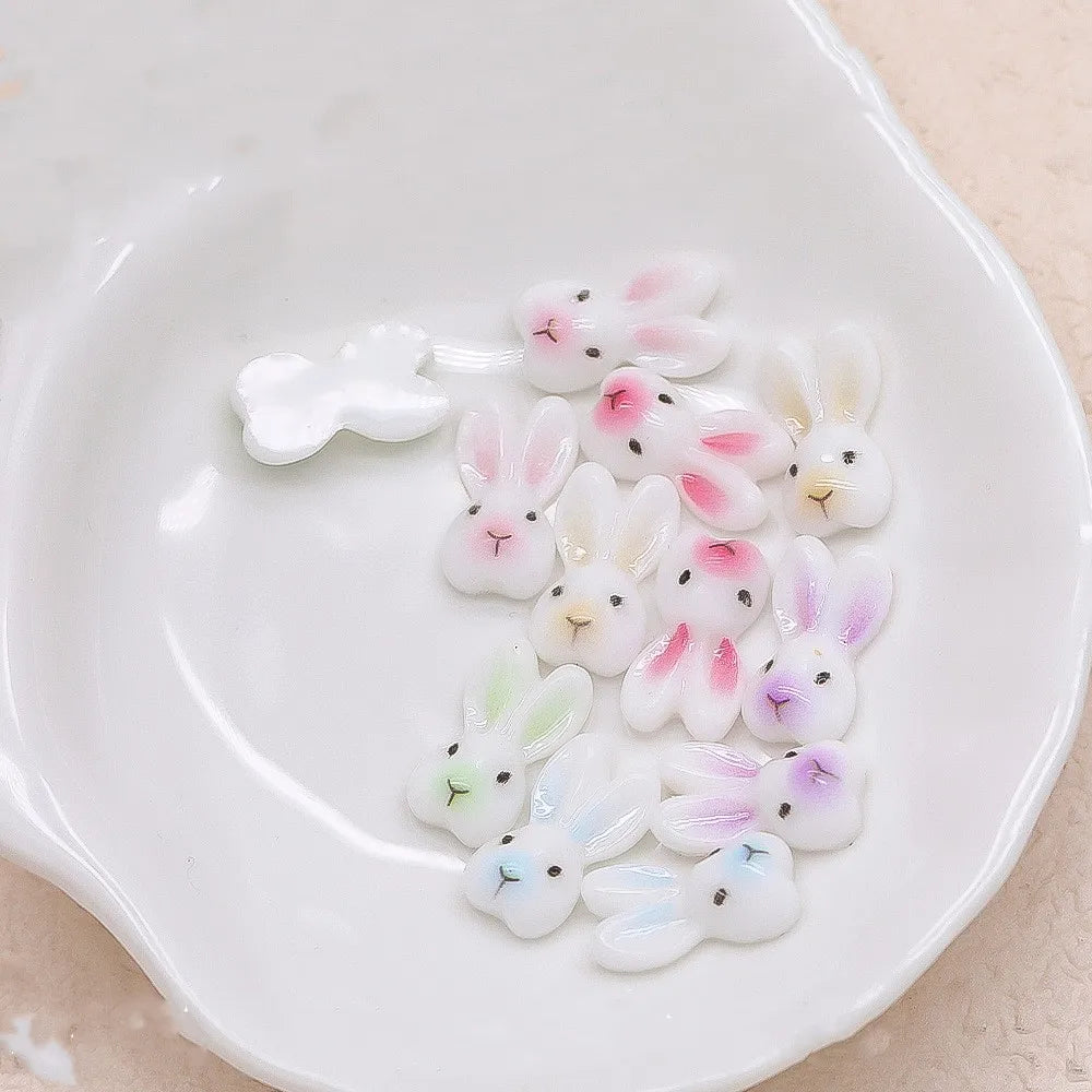 20-Pc Kawaii Rabbit Resin Nail Charms | 3D Rhinestone Decor Nail Art Charms QXL