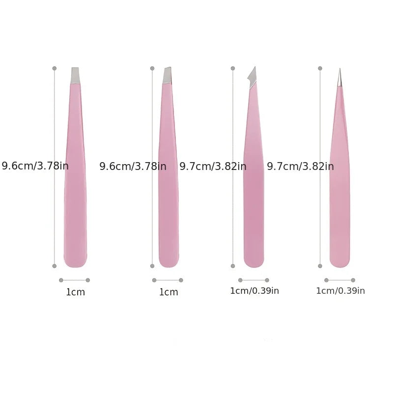 Professional 1/2/4 Piece Precision Stainless Steel Unisex Eyebrow Tweezers Set, Non-Slip Textured Handles, Fast Eyebrow Shaping, QXL