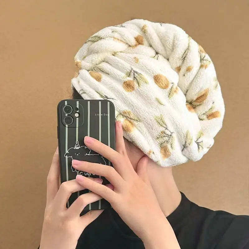 Quick-Dry Coral Fleece Hair Wrap Towel Bonnet for Women Hair Drying Wrap QXL Creamy-white