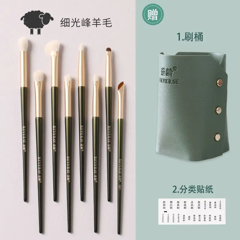 8-Piece Goat Hair Eye Makeup Brush Set | Soft Blending Brushes Eye Makeup Brush Set QXL Bucket painting styl