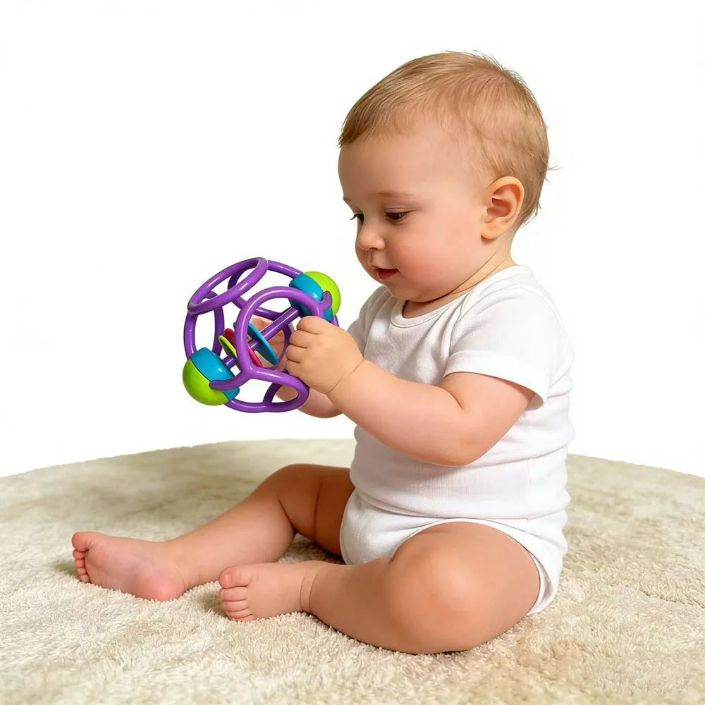 Baby Silicone Rattle Teether Ball | Newborn Sensory Toy 0–6M Baby Teether Rattle QXL