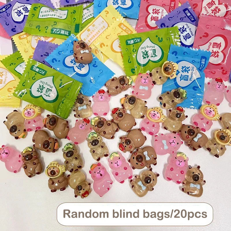 20-Pack Glow Capybara Mini Figurines | Blind Bag Surprise Set Mini Figurine Set QXL