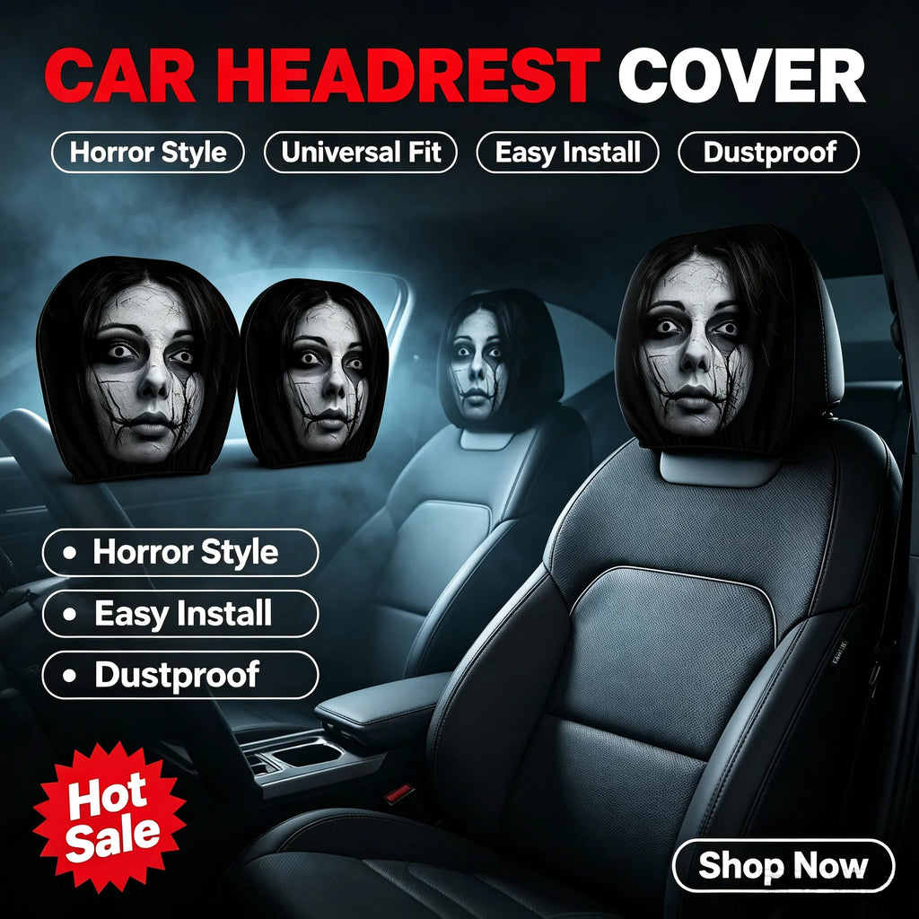 Halloween Ghost Face Car Headrest Covers | 2-Pack Spooky Decor Car Headrest Covers QXL
