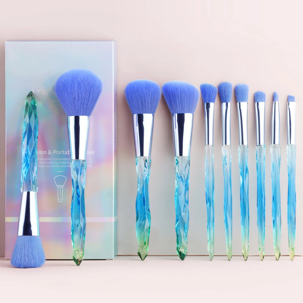 10-Pc Crystal Handle Makeup Brush Set with Case | Ronshadow Makeup Brush Set QXL