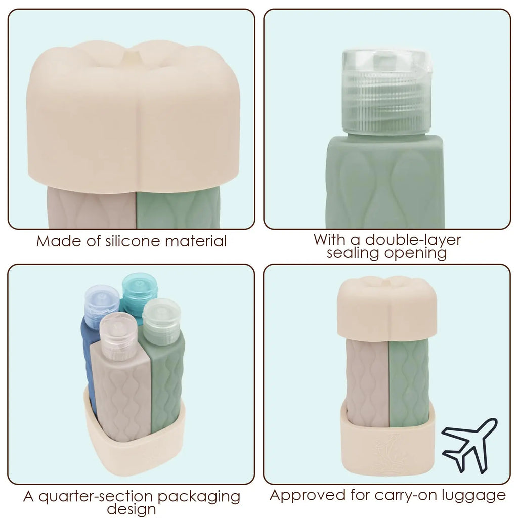 4-in-1 TSA Approved Silicone Travel Bottles for Toiletries Travel Bottle Set QXL