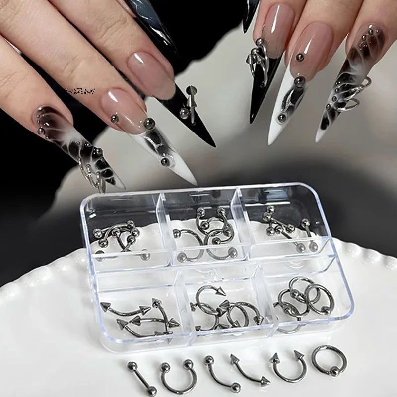 30-Pc Punk 3D Nail Charms | Metal Alloy Black & White Set Nail Art Charms QXL