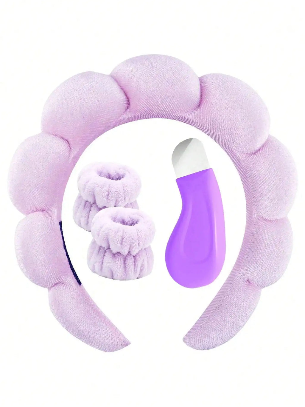 4-Piece Facial Cleansing Set – Hairband, Wristband & Pore Tool Facial Cleansing Set QXL PURPLE