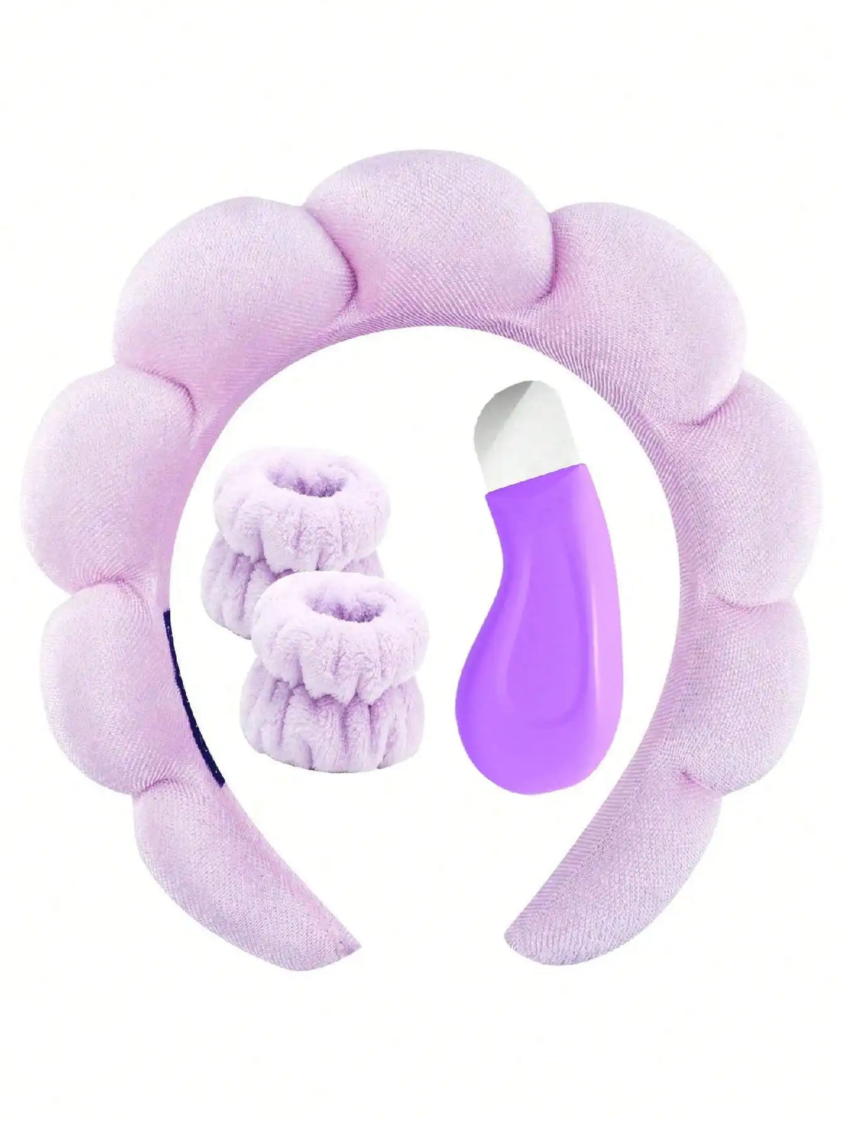 4-Piece Facial Cleansing Set – Hairband, Wristband & Pore Tool Facial Cleansing Set QXL PURPLE