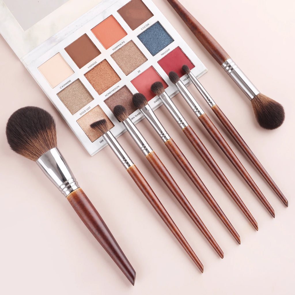 Ronshadow 8-Pc Makeup Brush Set | Wood Handle & Nylon Makeup Brush Set QXL