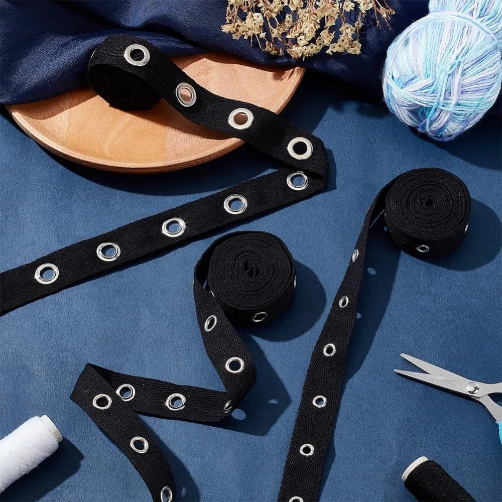 6 Yards Black Cotton Grommet Eyelet Twill Tape Trim – 3 Sizes Eyelet Trim Ribbon QXL