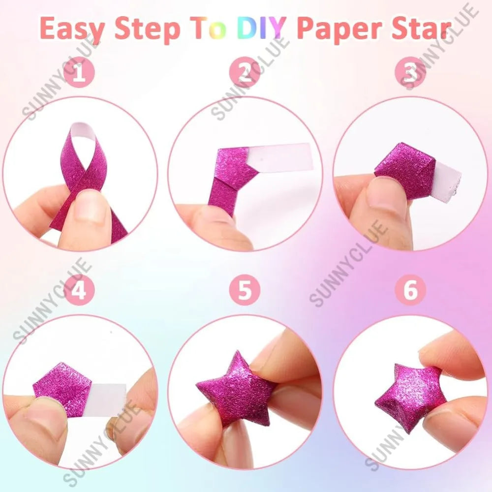 900-Pc Origami Lucky Star Paper Strips | 10 Glitter Colors Origami Craft Kit QXL